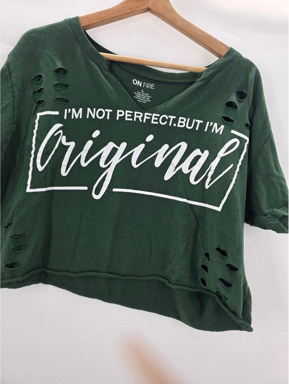 Crop-On Fire Green Distressed Cotton T-Shirt